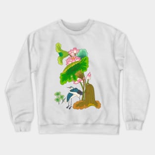 Minhwa: Lotus and Night Herons C Type (Korean traditional/folk art) Crewneck Sweatshirt